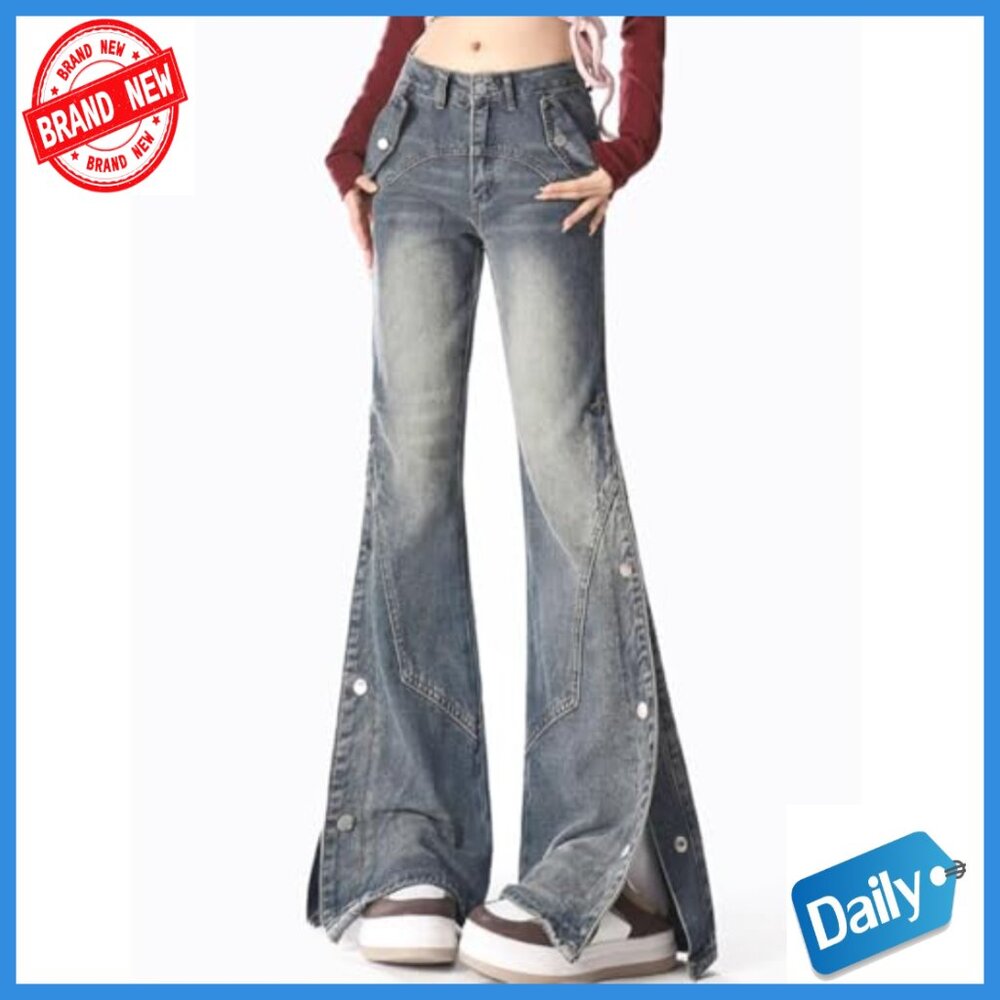 Straight Leg High Waisted Patchwork Flared Denim … - image 2